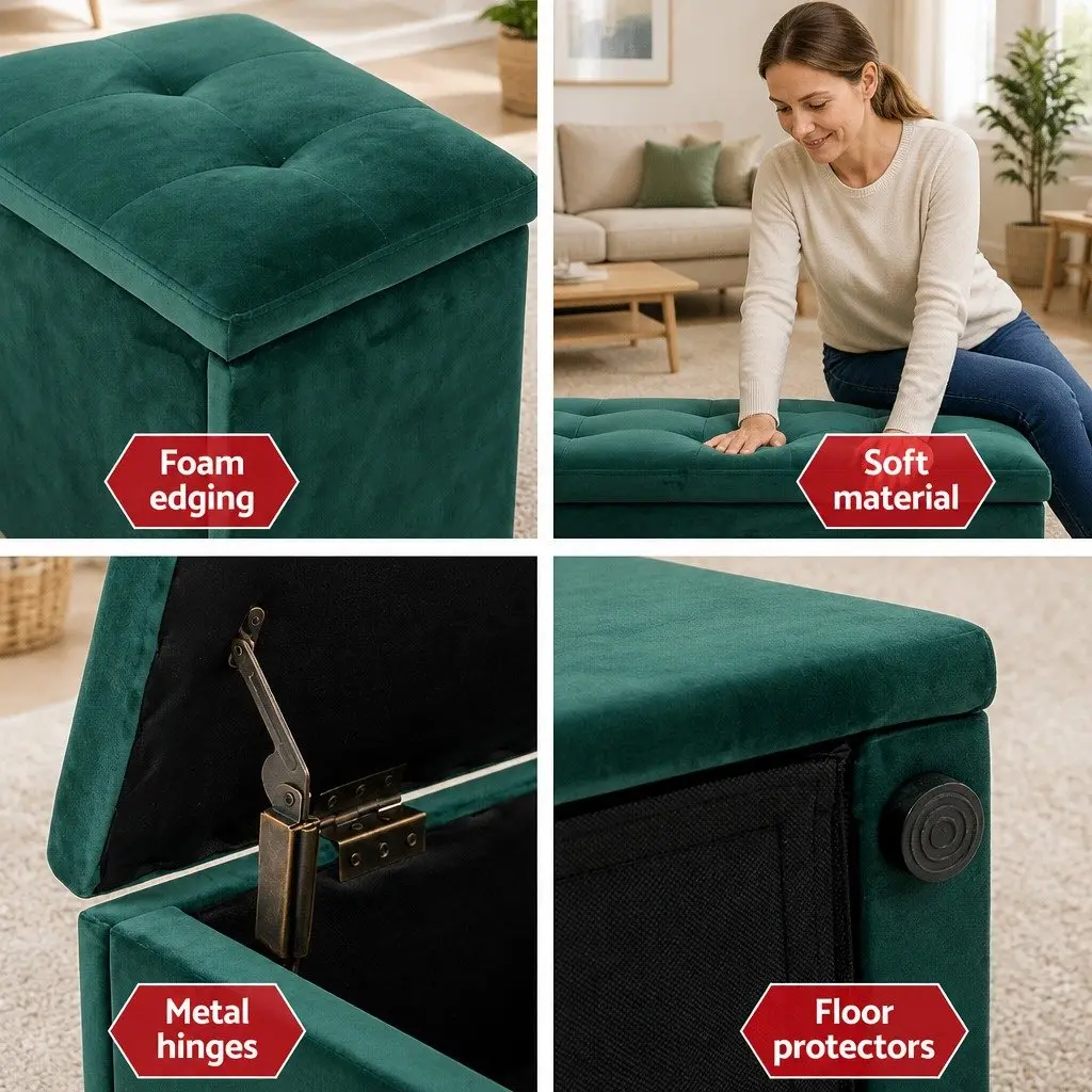 Storage Ottoman 140cm Green Velvet Lift-Up Lid Footstool Seat