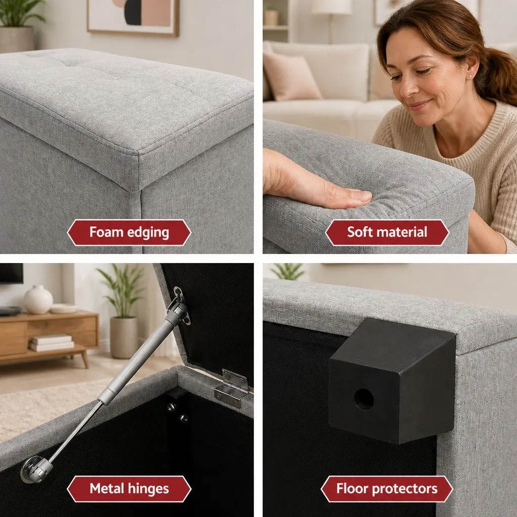 Storage Ottoman 97cm Light Grey Linen Lift-up Lid Cushioned Top