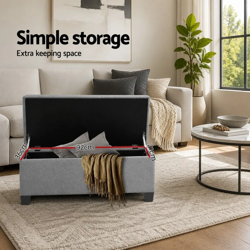 Storage Ottoman 97cm Light Grey Linen Lift-up Lid Cushioned Top