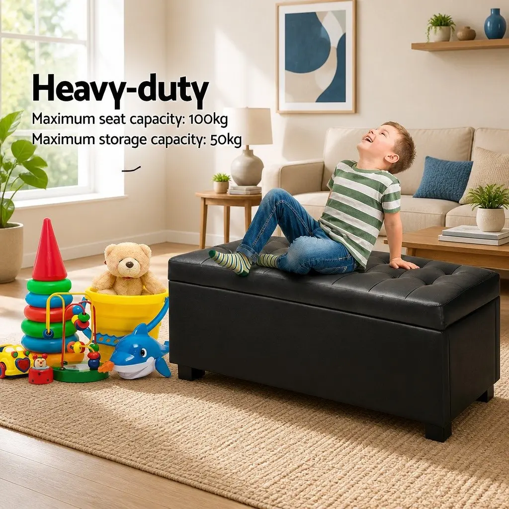 Storage Ottoman Blanket Box 97cm Black Lift-Top Furniture Living Room Footrest