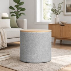 Round Storage Ottoman Footstool Seat Box Removable Lid Concealed Storage Space