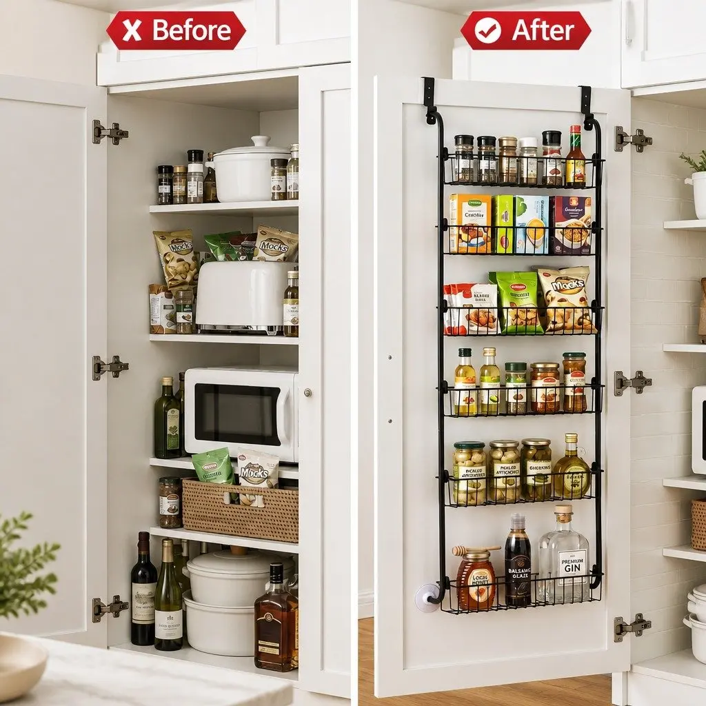 Over Door Storage Organiser 6-Tier Metal Rack Hanger Hook Black Set of 2