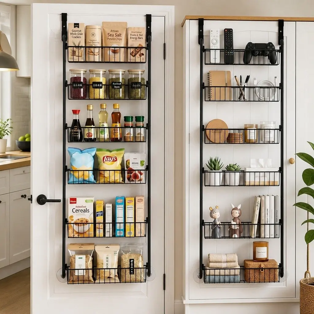 Over Door Storage Organiser 6-Tier Metal Rack Hanger Hook Black Set of 2