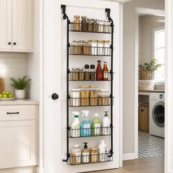 Over Door Storage Organiser 6-Tier Metal Hook Hanger Pantry Wall Rack Black