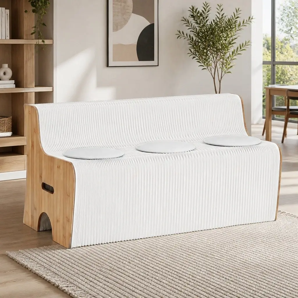 Folding Paper 3 Seater Sofa Accordion Collapsible Couch with PU Cushions