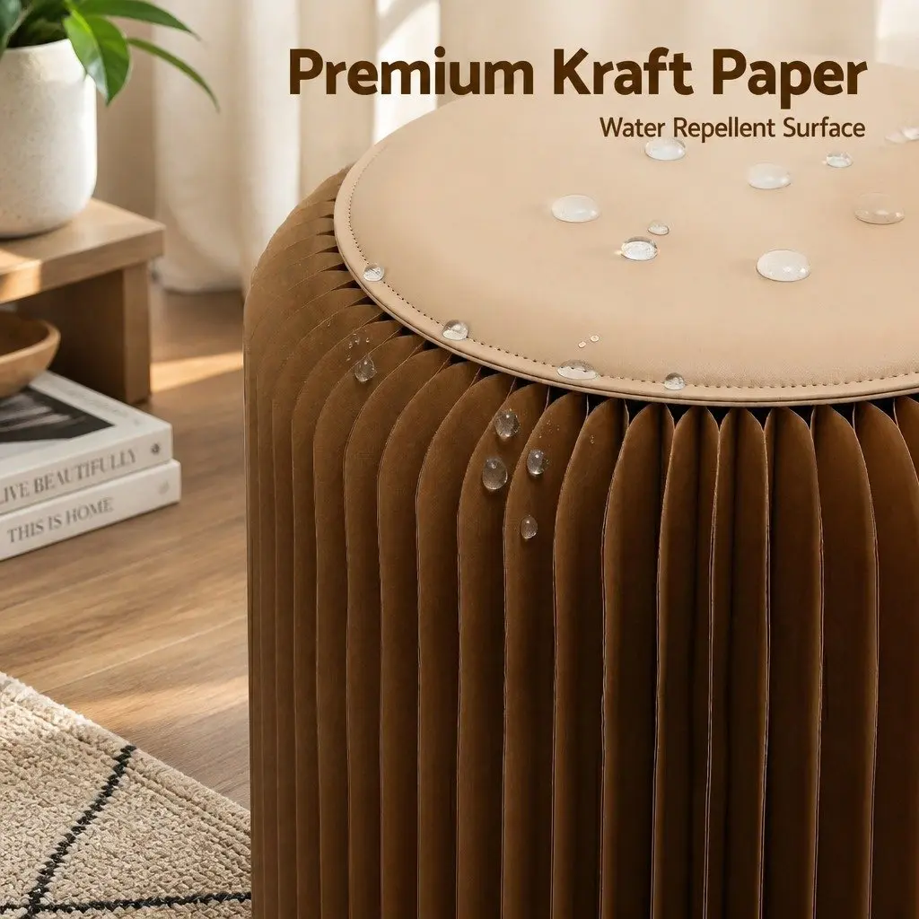 Accordion Folding Paper Stool Set 2 Cushions Modern Living Room Seating Solution