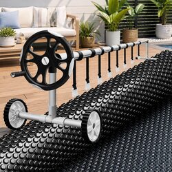 Pool Cover Solar Blanket 10x4m 600 Micron with Aluminium Roller 5.55m Black Blue