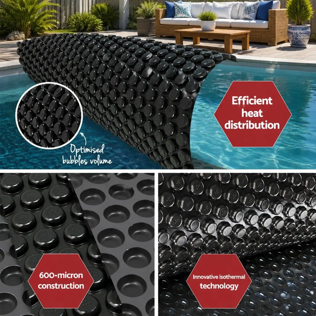 Pool Cover Solar Blanket 10x4m 600 Micron with Aluminium Roller 5.55m Black Blue