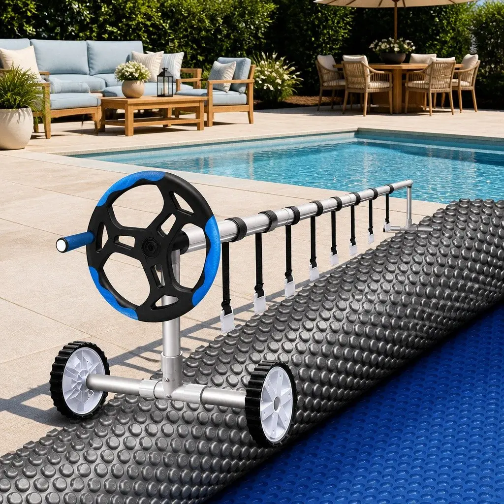 Solar Pool Cover 10.5x4.2m 600 Micron Heat Blanket with Aluminium Roller System