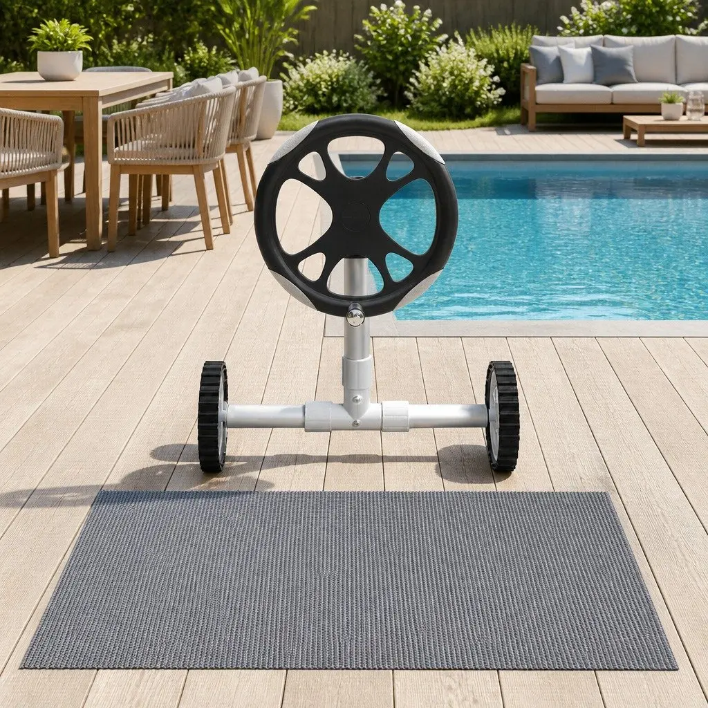 Solar Pool Cover 10.5x4.2m 600 Micron with Adjustable Aluminium Roller 5.55m