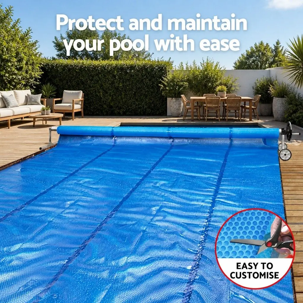Solar Pool Cover 10.5x4.2m 600 Micron with Adjustable Aluminium Roller 5.55m