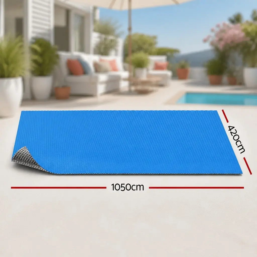 Solar Pool Cover 10.5m x 4.2m 600 Micron Bubble Heat Blanket Blue Silver