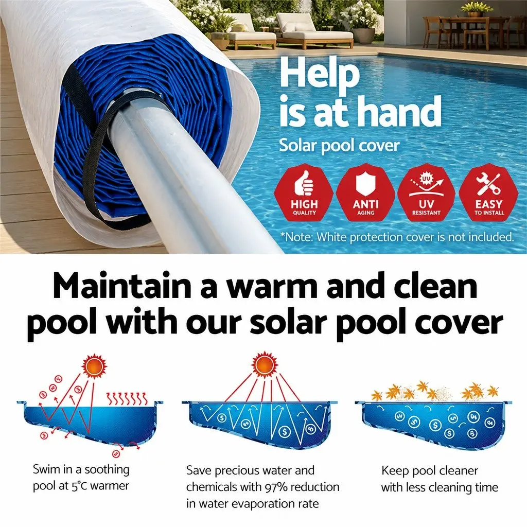 Pool Cover 11m x 4.8m 500 Micron Solar Blanket with Adjustable Aluminium Roller 5.55m Width