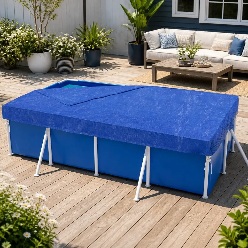 Above-ground Pool Cover 2m x 3m Blue UV-resistant with Drainage Holes and Security Ropes