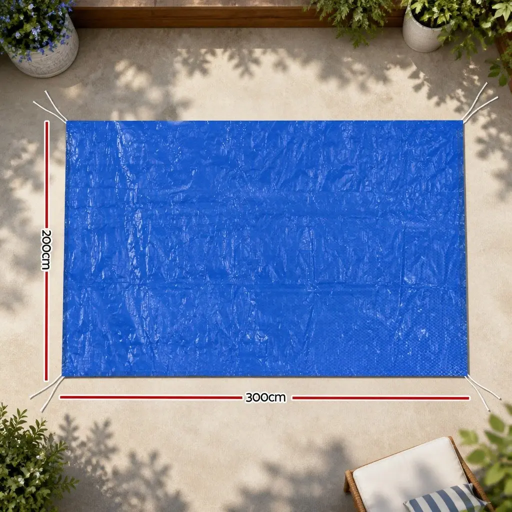 Above-ground Pool Cover 2m x 3m Blue UV-resistant with Drainage Holes and Security Ropes