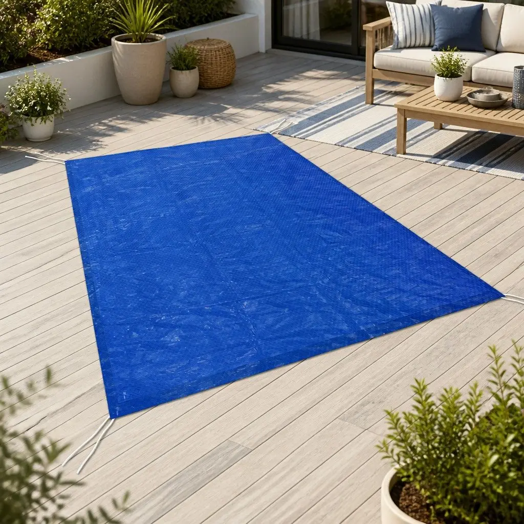Above-ground Pool Cover 2m x 3m Blue UV-resistant with Drainage Holes and Security Ropes