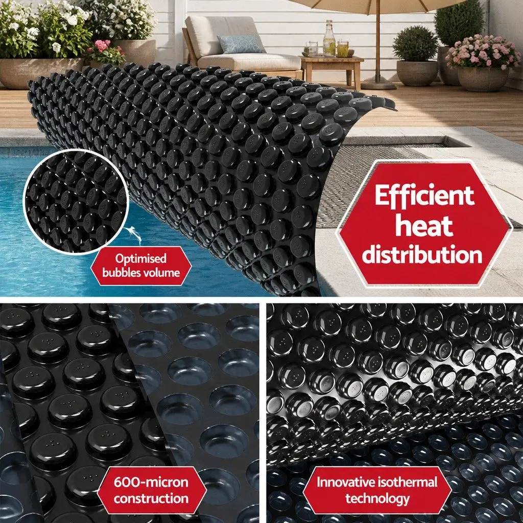 Solar Pool Cover 6.5m x 3m 600 Micron Black Blue with Adjustable Aluminium Roller 5.55m