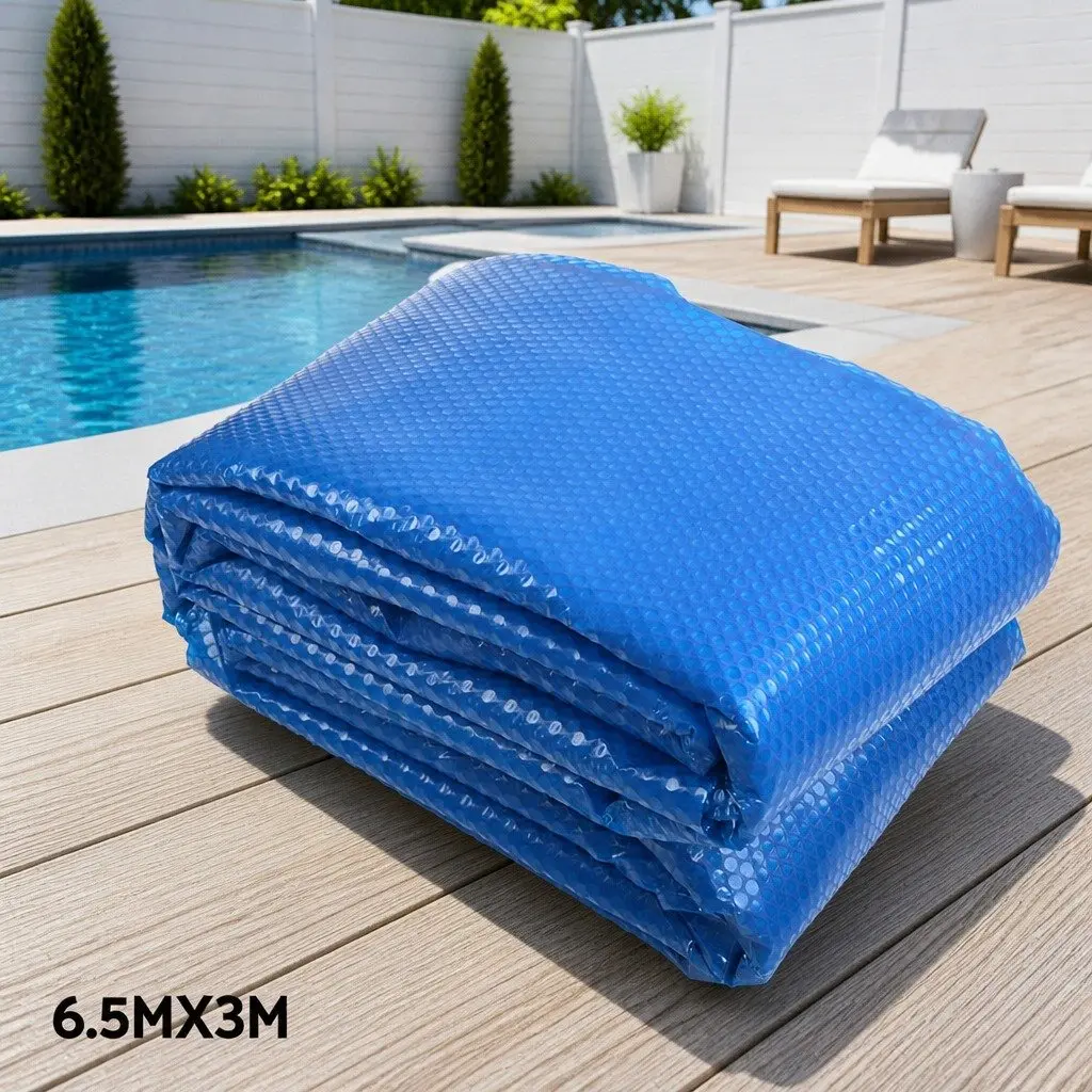 Pool Cover 6.5x3m 400 Micron Solar Blanket with Adjustable Aluminium Roller 2.1-4.05m
