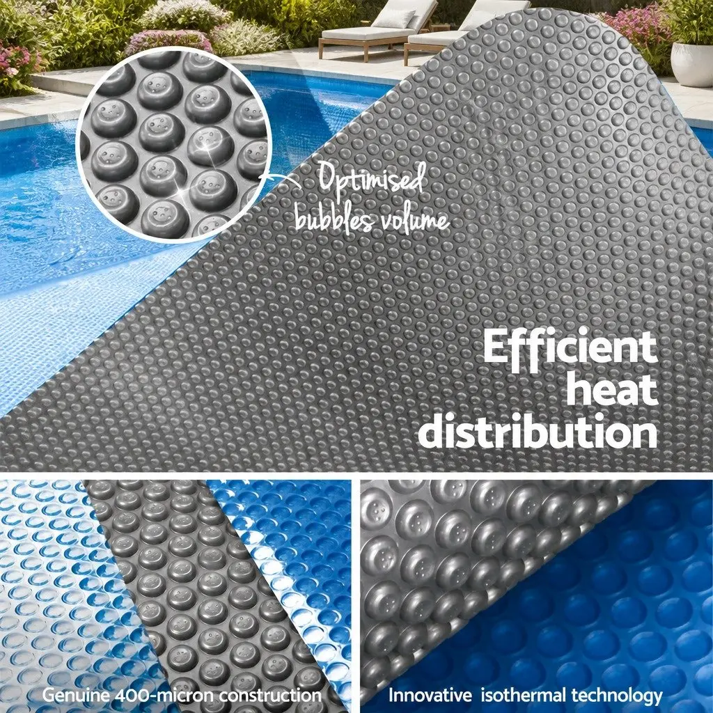 Pool Cover 6.5x3m 400 Micron Solar Blanket with Adjustable Aluminium Roller 2.1-4.05m