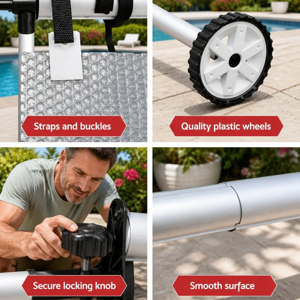 Pool Cover 6.5x3m 400 Micron Solar Blanket with Adjustable Aluminium Roller 2.1-4.05m