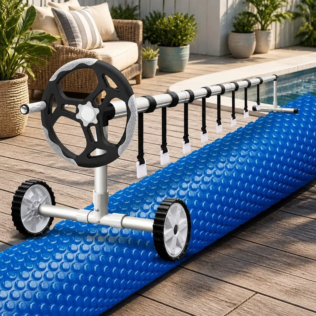 Solar Pool Cover 7x4m 600 Micron with Adjustable Aluminium Roller System