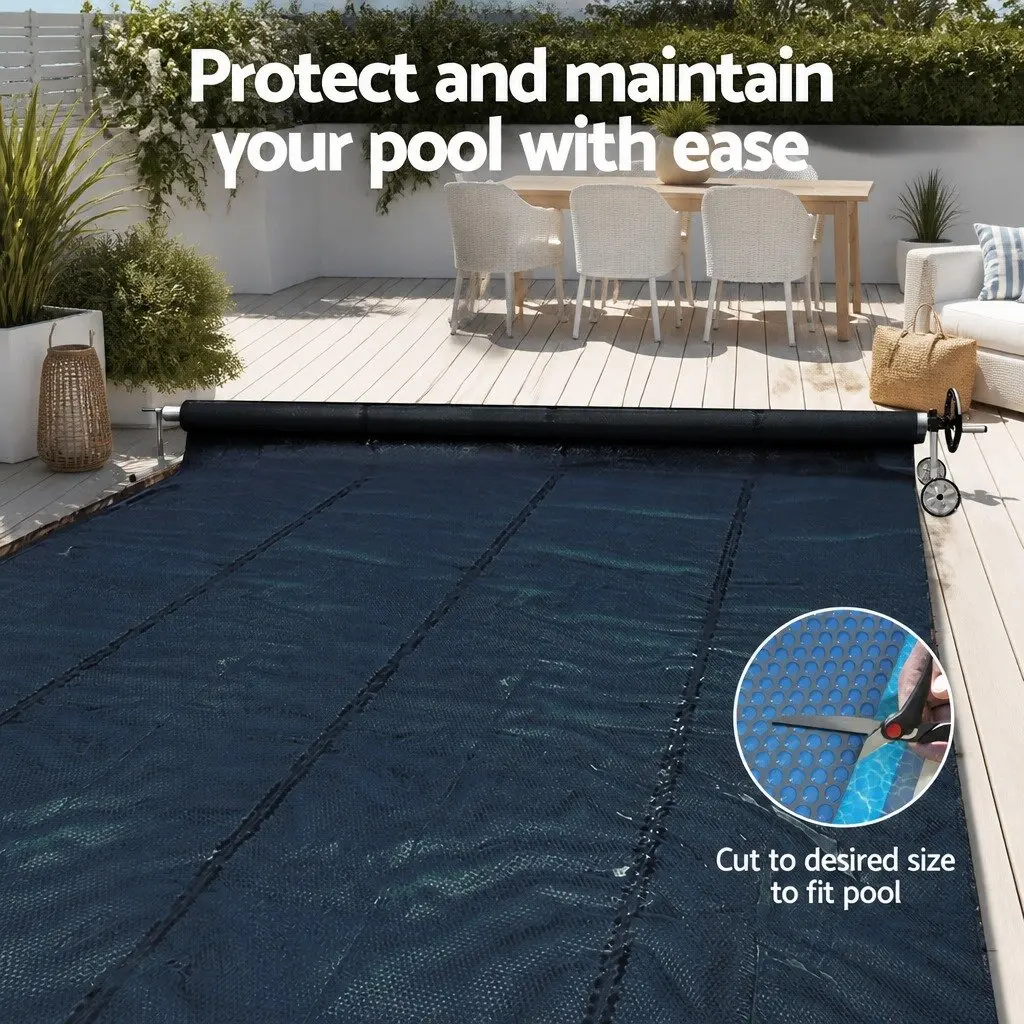 Pool Cover 7x4m Solar Blanket 600 Micron with Aluminium Roller Adjustable 5.55m