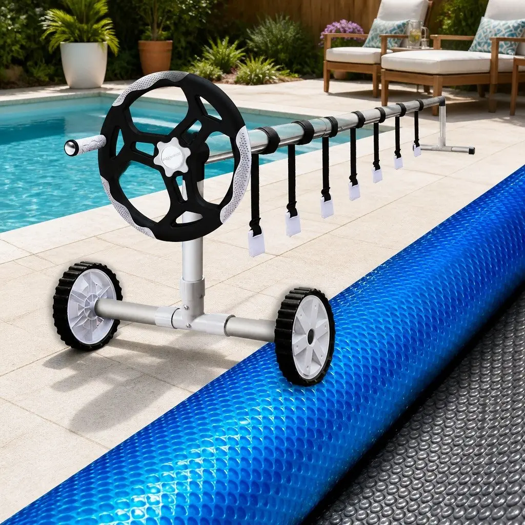 Pool Cover 8x4.2m 500 Micron Solar Blanket with Aluminium Roller Kit Blue