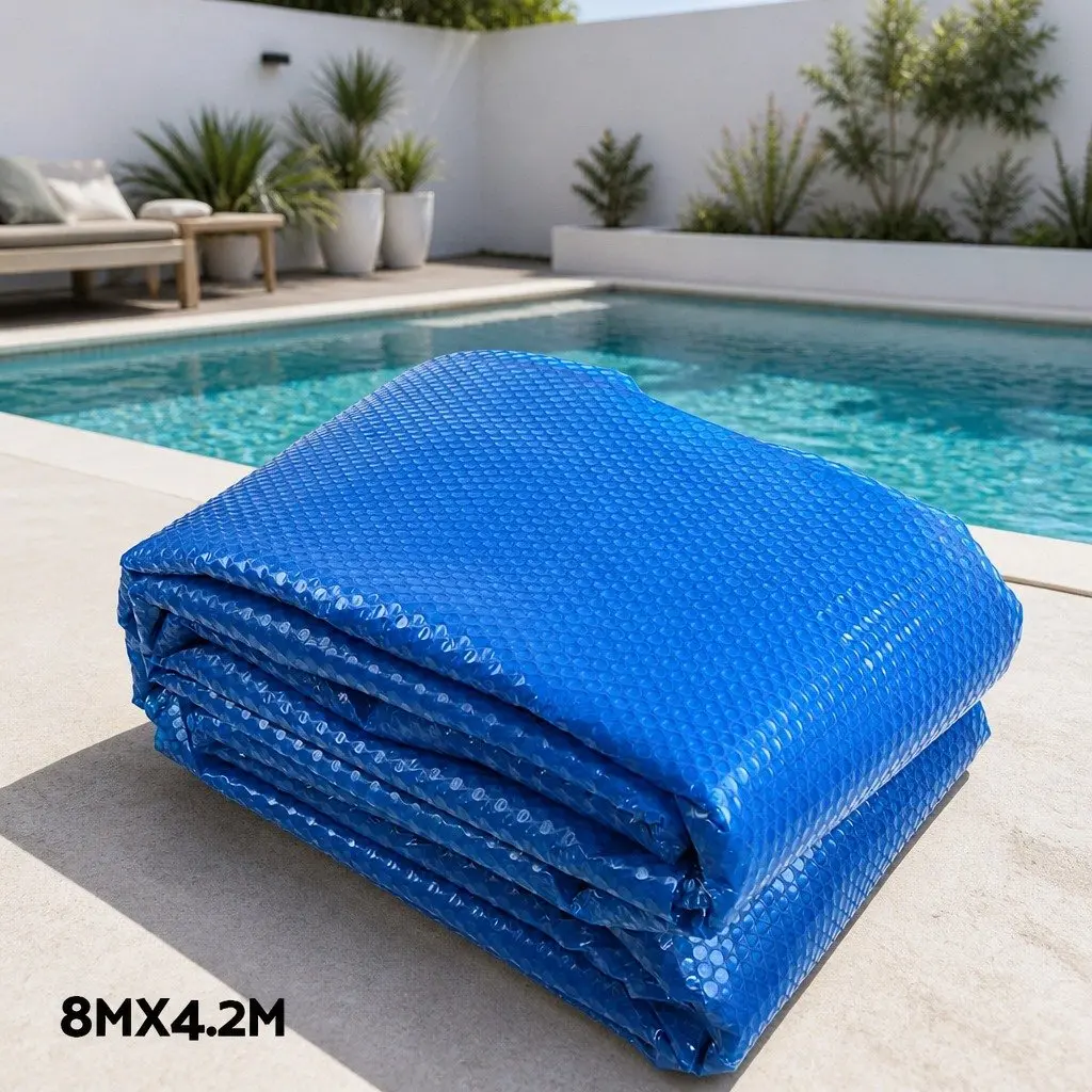 Solar Pool Cover 8x4.2m 500 Micron Blue Silver with Adjustable Aluminium Roller