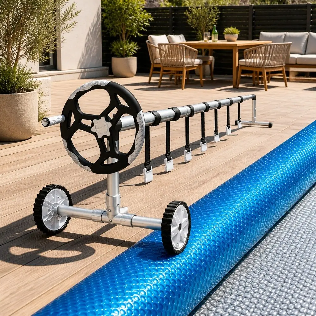 Solar Pool Cover 8x4.2m 500 Micron Blue Silver with Adjustable Aluminium Roller