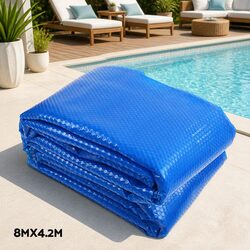Pool Cover 8m x 4.2m Solar Blanket 400 Micron with Aluminium Roller 5.55m Blue