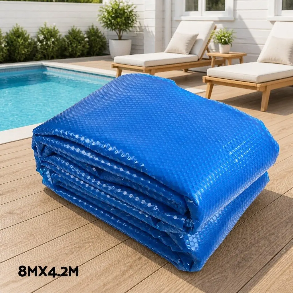 Pool Cover 8x4.2m 400 Micron Solar Blanket with Aluminium Roller for Heat Retention and Water Evaporation Reduction