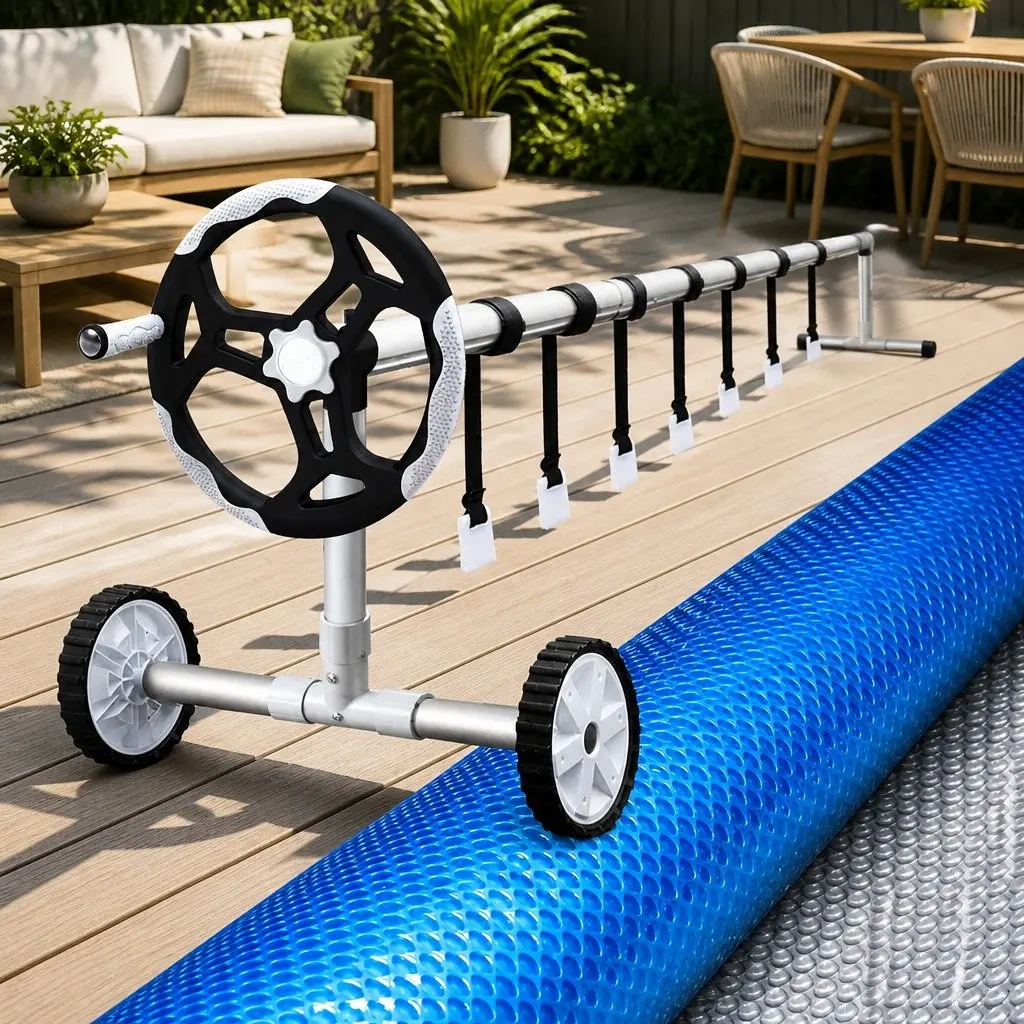 Pool Cover 8x4.2m 400 Micron Solar Blanket with Aluminium Roller for Heat Retention and Water Evaporation Reduction