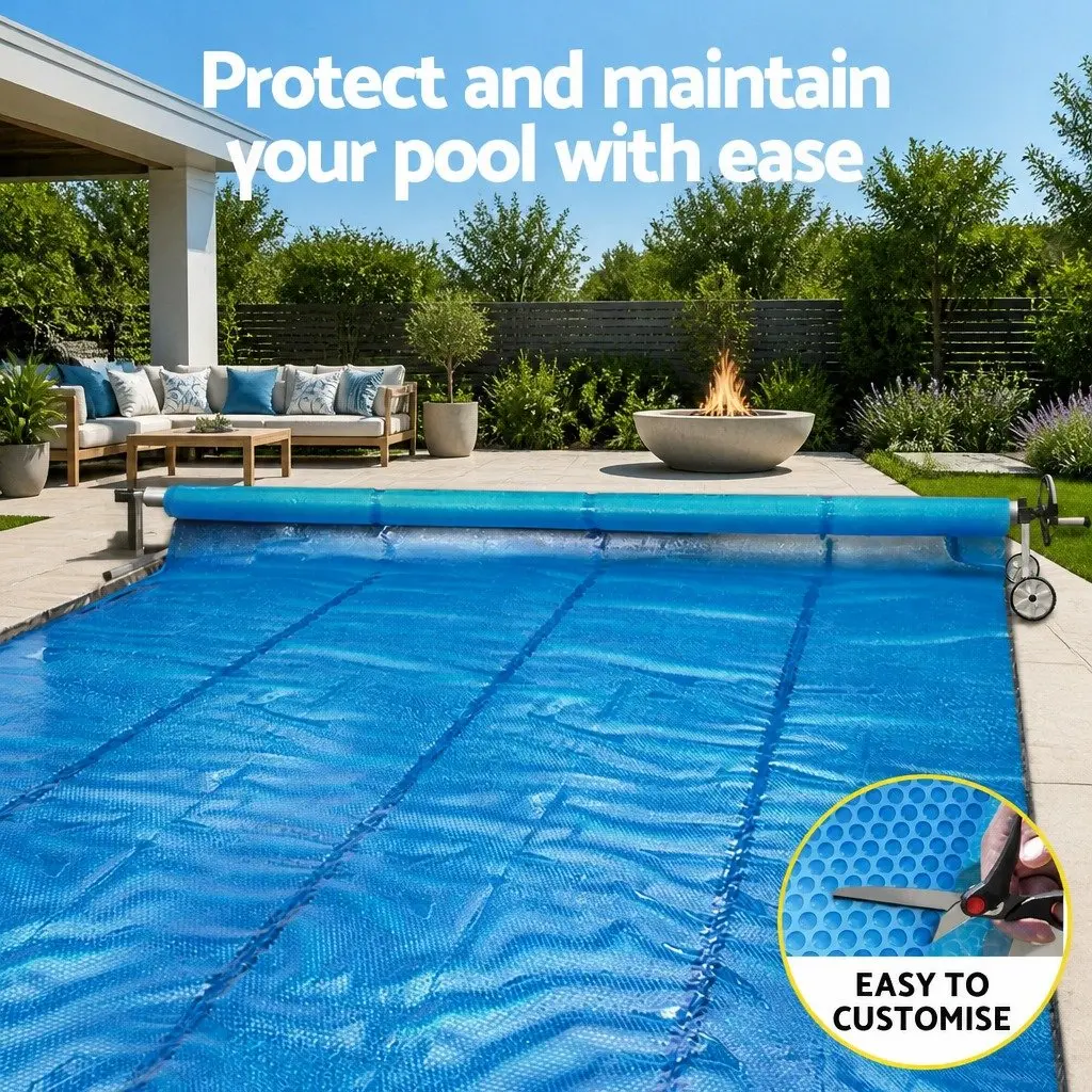 Solar Pool Cover 8x4.2m 600 Micron Heat Blanket with Adjustable Aluminium Roller 5.55m