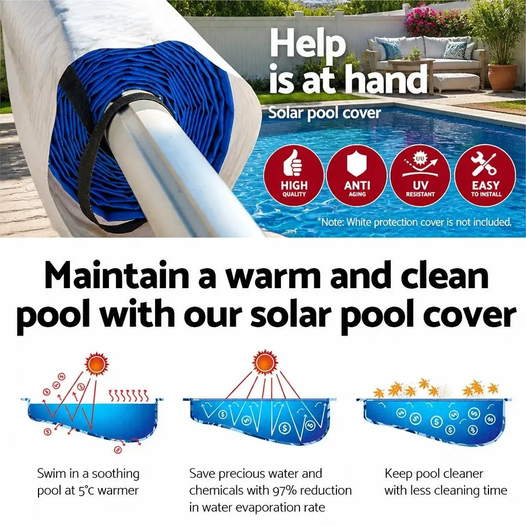 Pool Cover 9.5x5m 500 Micron Solar Blanket with Adjustable Aluminium Roller
