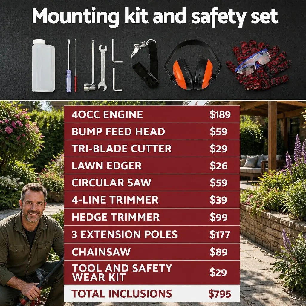 4 Stroke Pole Chainsaw 31cc Multi Tool with Hedge Trimmer Brush Cutter and Extension Poles