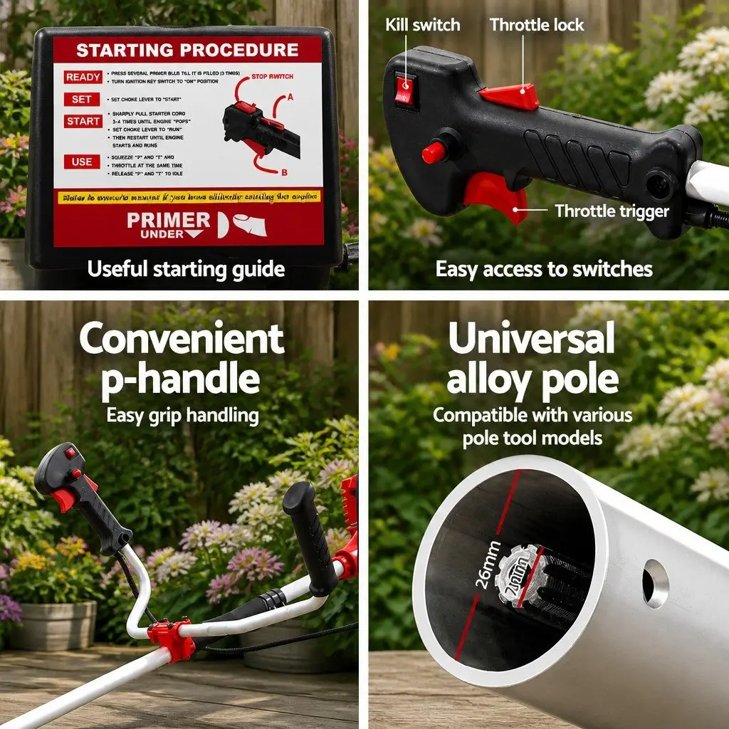 7 in 1 Pole Chainsaw 52cc 2 Stroke Petrol Engine with Extension Poles and Anti Vibration Mechanism for Garden Maintenance