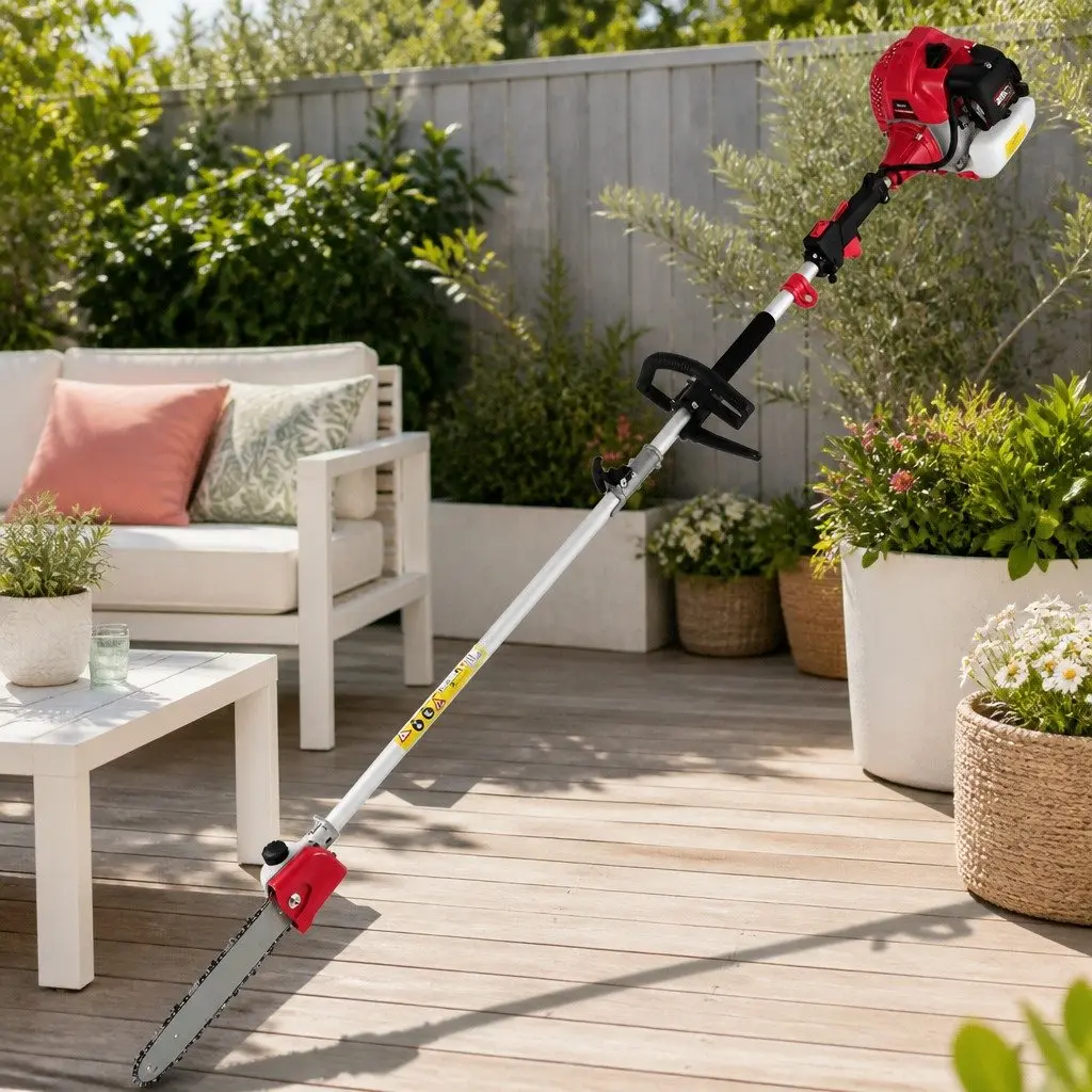 65CC Pole Chainsaw 9-in-1 Multi Tool with Hedge Trimmer Brush Cutter Whipper Snipper and Three Extension Poles for Garden Maintenance