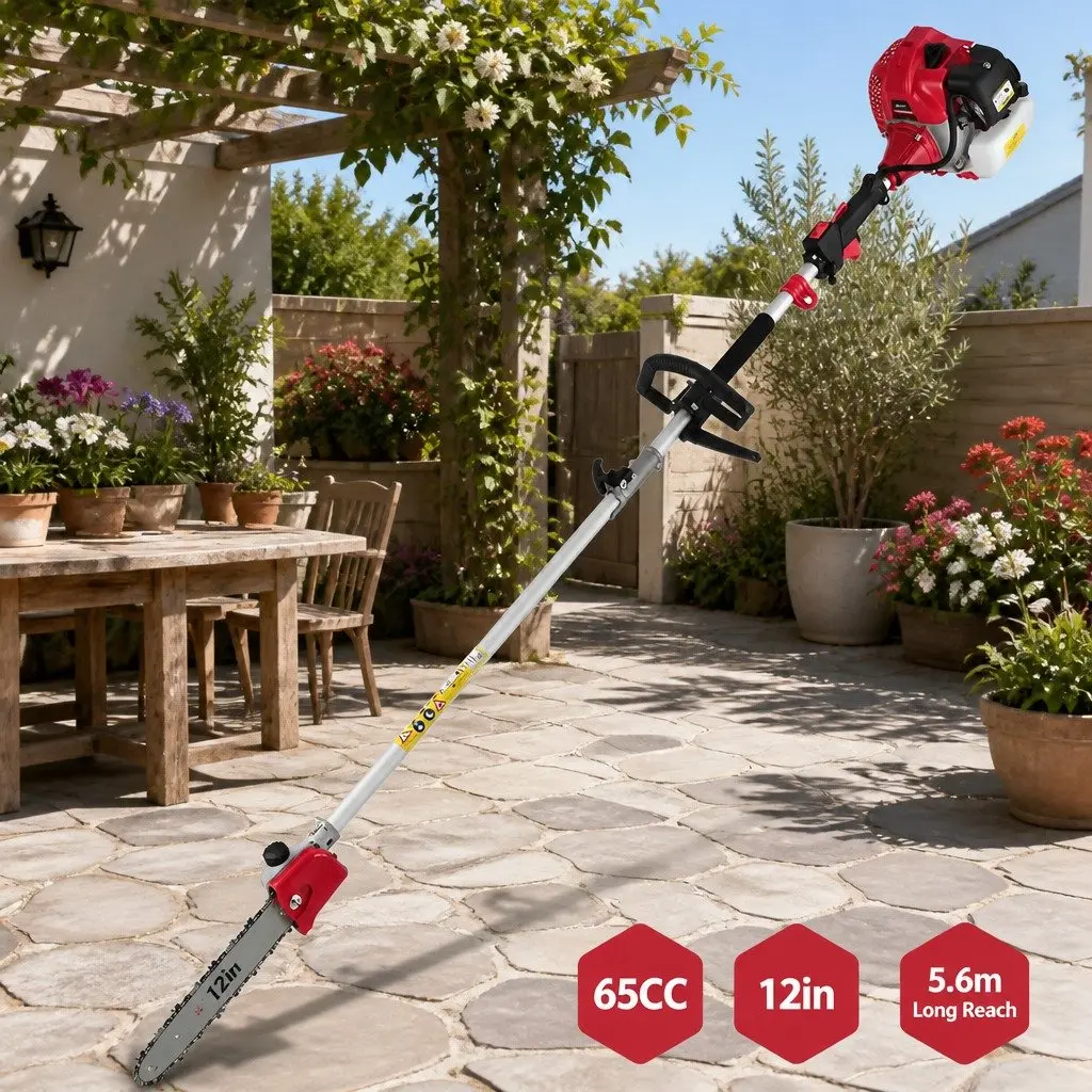 Pole Chainsaw 65CC 12in Chain Saw 5.6m Reach Petrol Extension Pruning Tool