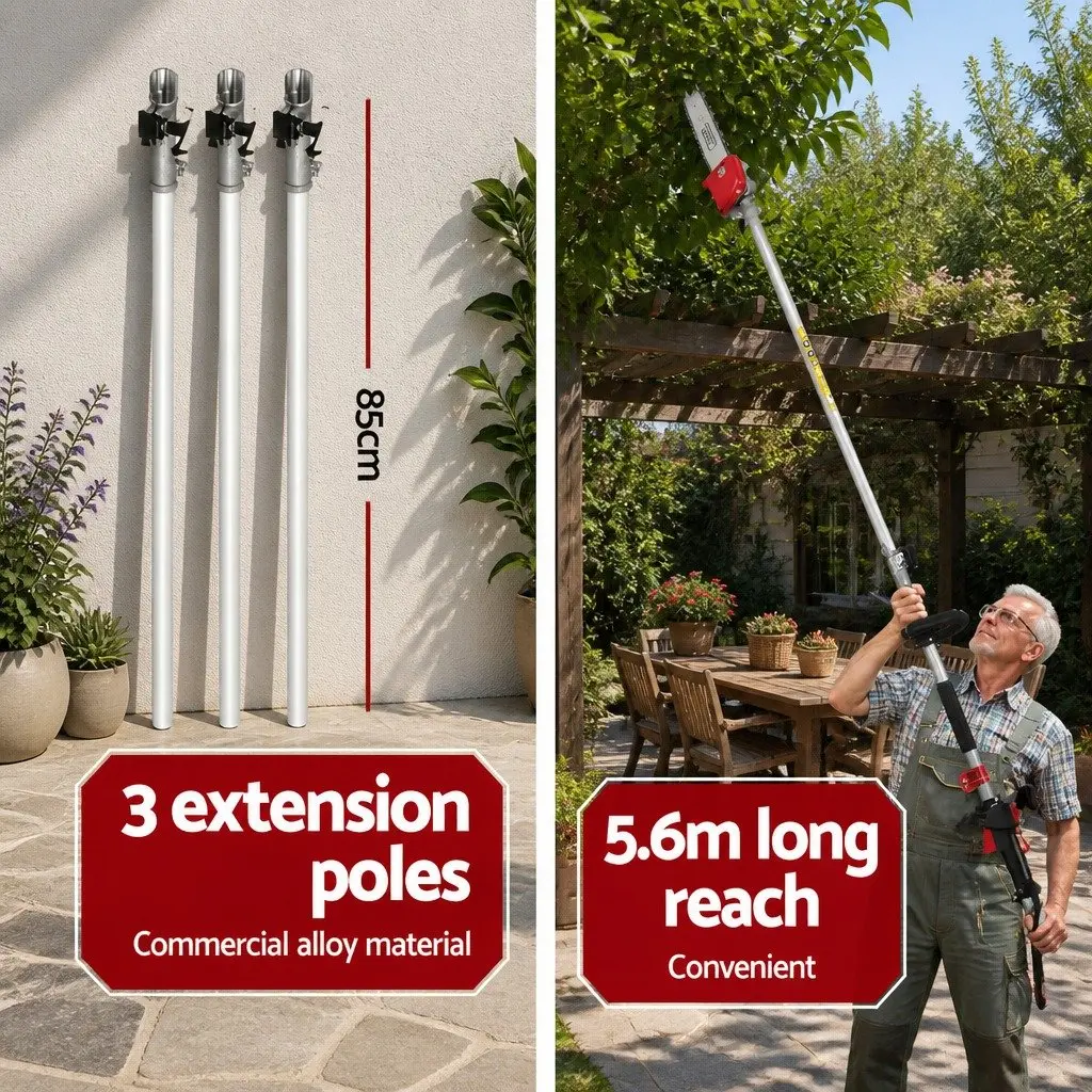 Pole Chainsaw 65CC 12in Chain Saw 5.6m Reach Petrol Extension Pruning Tool