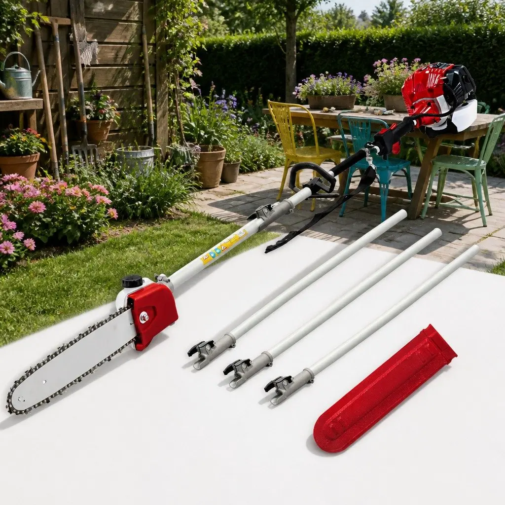 Petrol Pole Chainsaw 52cc Long Reach 12 Inch Bar Cutter with Anti-Vibration Mechanism and Quick Connect Extension Poles