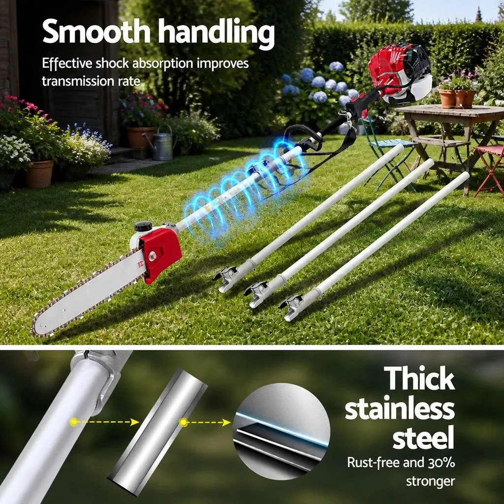 Petrol Pole Chainsaw 52cc Long Reach 12 Inch Bar Cutter with Anti-Vibration Mechanism and Quick Connect Extension Poles