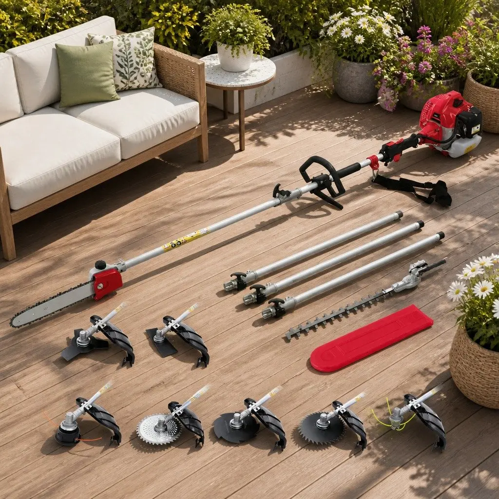 62CC Pole Chainsaw 9-in-1 Multi-Tool Gardening System with Extended Reach and Anti-Vibration Mechanism