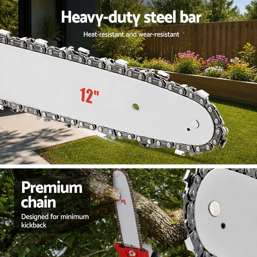 Pole Chainsaw 52cc Petrol 12 Inch Bar Long Reach with Anti Vibration Mechanism and 3 Extension Poles for Tree Pruning