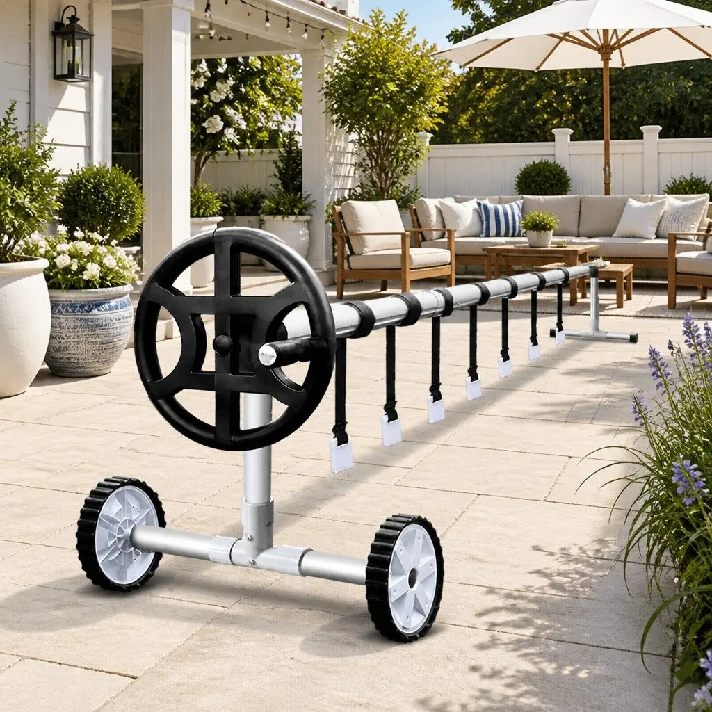 Pool Cover Roller Adjustable 4m Aluminium Construction Non-Slip Spinning Wheel