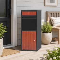 Parcel Drop Box Letterbox Package Storage Cabinet Freestanding Black Steel
