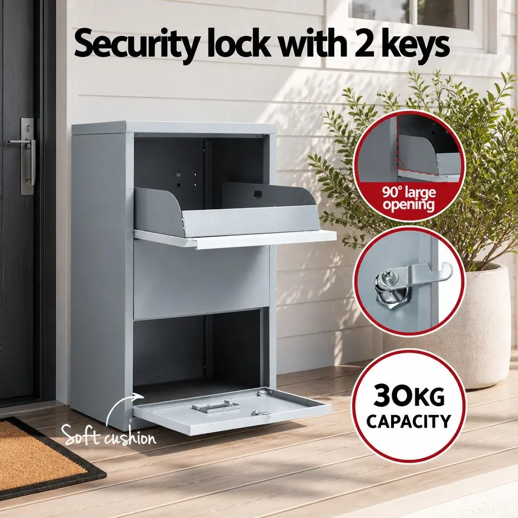 Parcel Drop Box Steel 47cm Water-Resistant Secure Package Storage Cabinet Grey