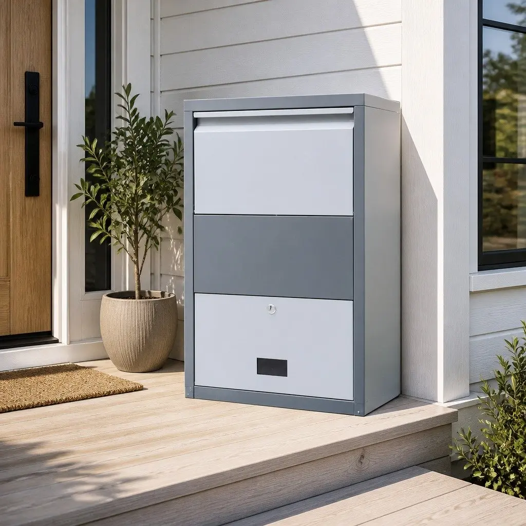 Parcel Drop Box Steel 47cm Water-Resistant Secure Package Storage Cabinet Grey