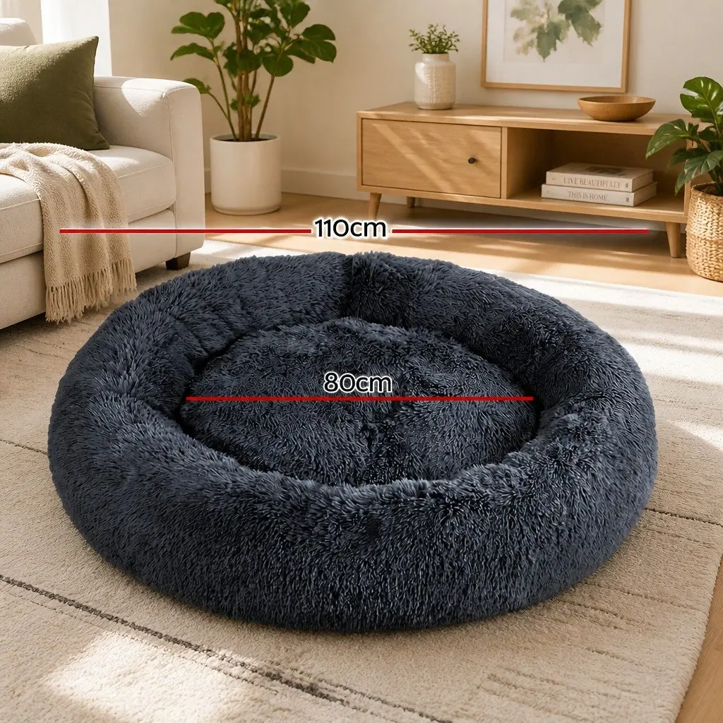 Extra Large Pet Bed 110cm Soft Plush Calming Dark Grey Non-Slip
