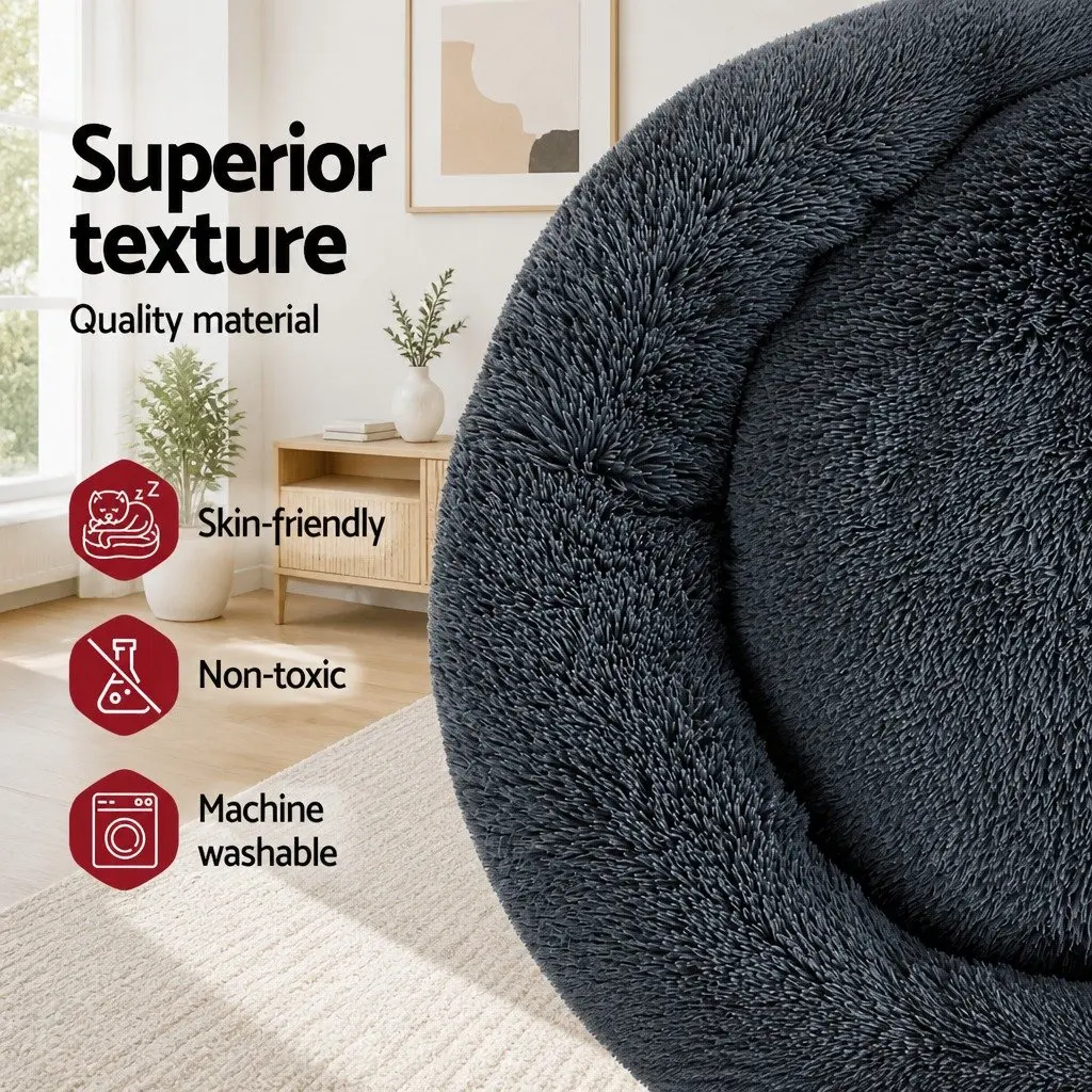 Extra Large Pet Bed 110cm Soft Plush Calming Dark Grey Non-Slip