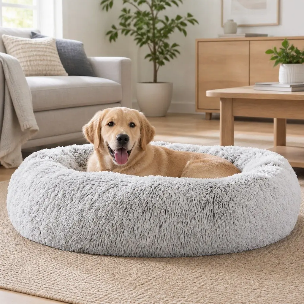 Pet Bed Extra Large 110cm Calming Soft Plush Non-Slip Base